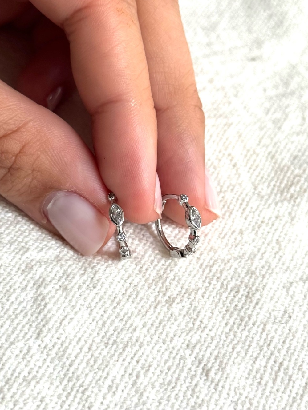 NEW! Gold Plated CZ Huggie Hoop Earrings - Silver - Picture 3 of 6